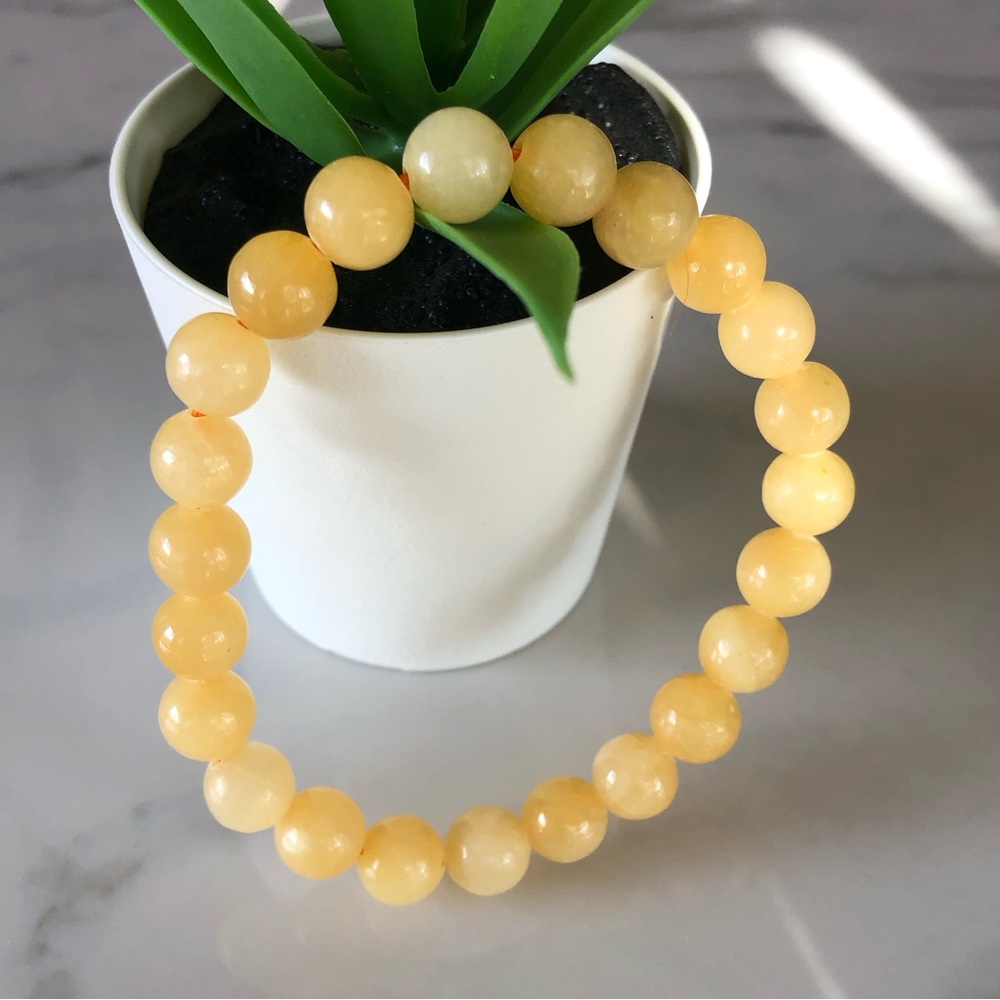 Honey Calcite Bracelet Natural Stone 8mm Beads Stretchable Bracelet - Picture 3 of 4